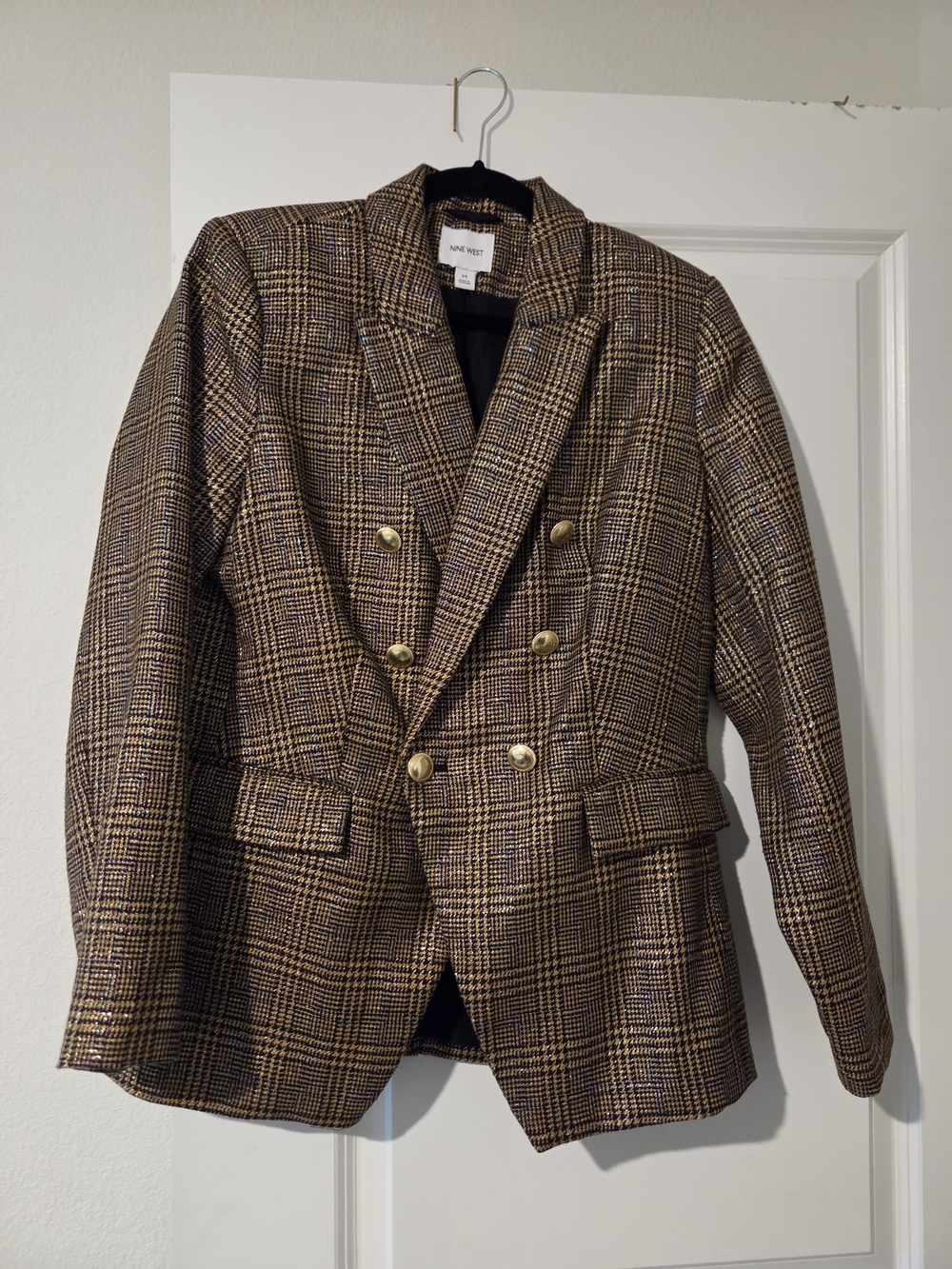 Nine West Gold Metallic Shimmer Blazer Size M